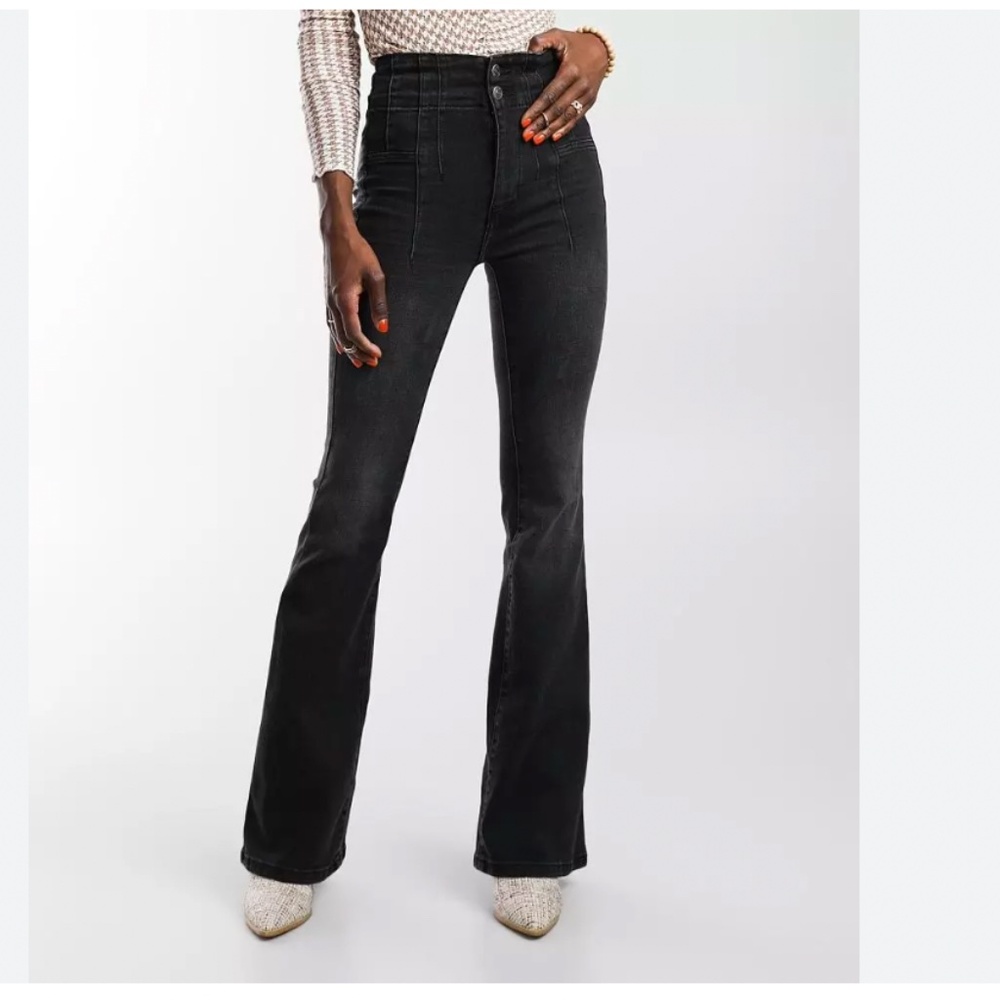Free People We The Free Jayde Flare Jeans Womens 30 Black High Rise Full Length